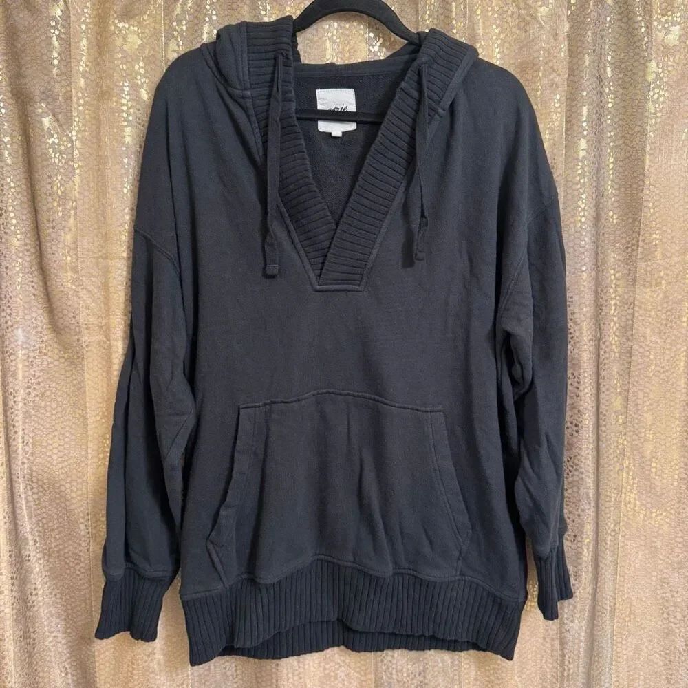 Aerie Black Down To Earth Pullover V Neck Hoodie Medium